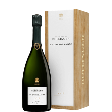 Bottle of Bollinger Grande Année 2015 with wooden case
