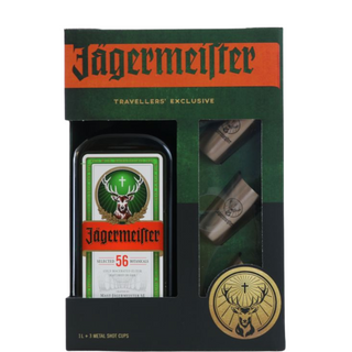 JĘGERMEISTER 1L. + 3 metalowe szklanki