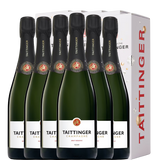 Sześć butelek Taittinger Brut Réserve z pudełkiem